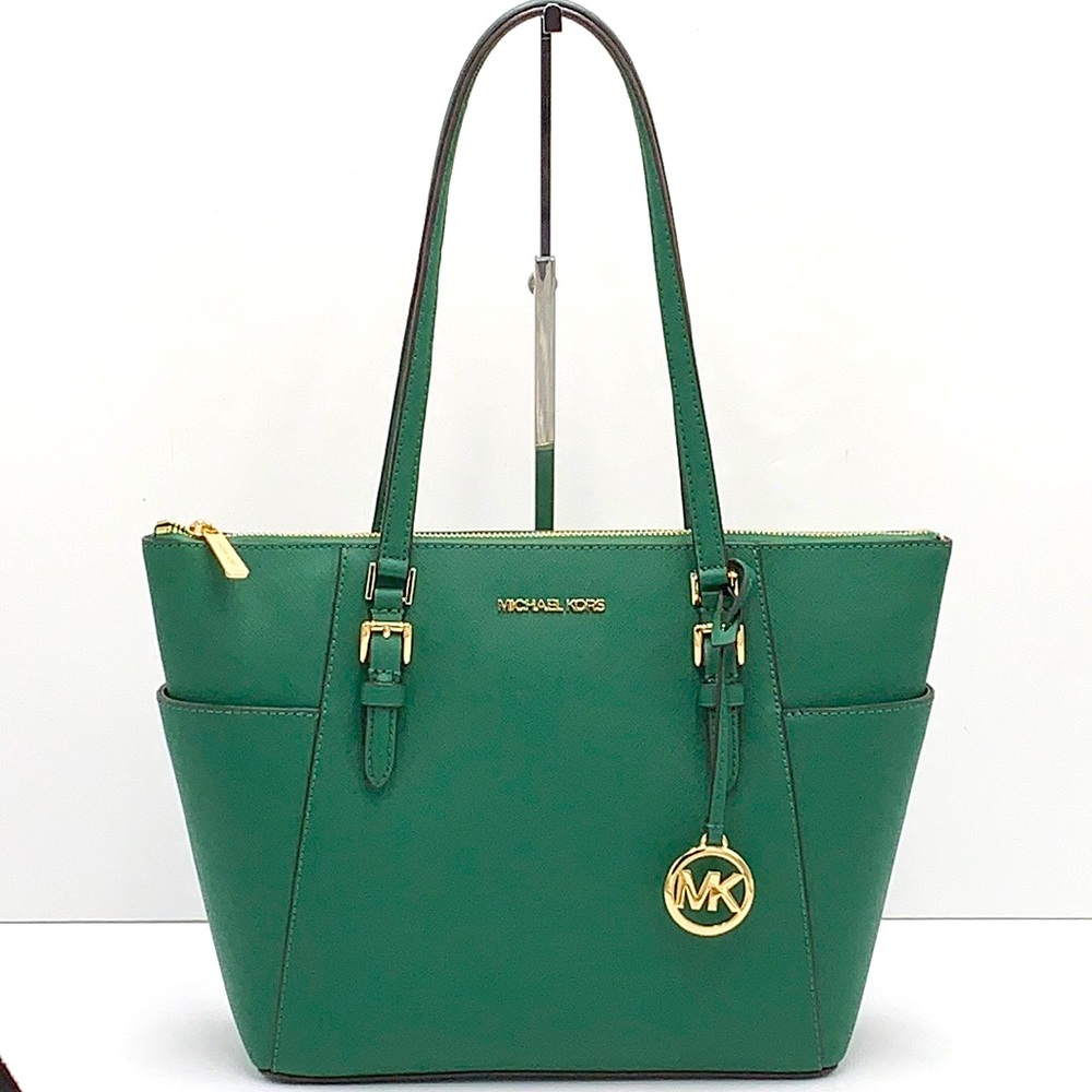 MICHAEL KORS CHARLOTTE LARGE TOP ZIP TOTE PALMETTO GREEN COLOR - Picture 2 of 15